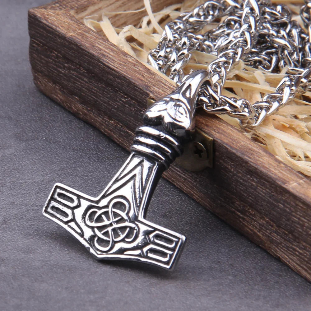 $20 christmas gifts Fashion Valknut Viking Thor's Hammer Pendant Necklace With keel Chain As Men Gift with wooden box $20 gift ideas