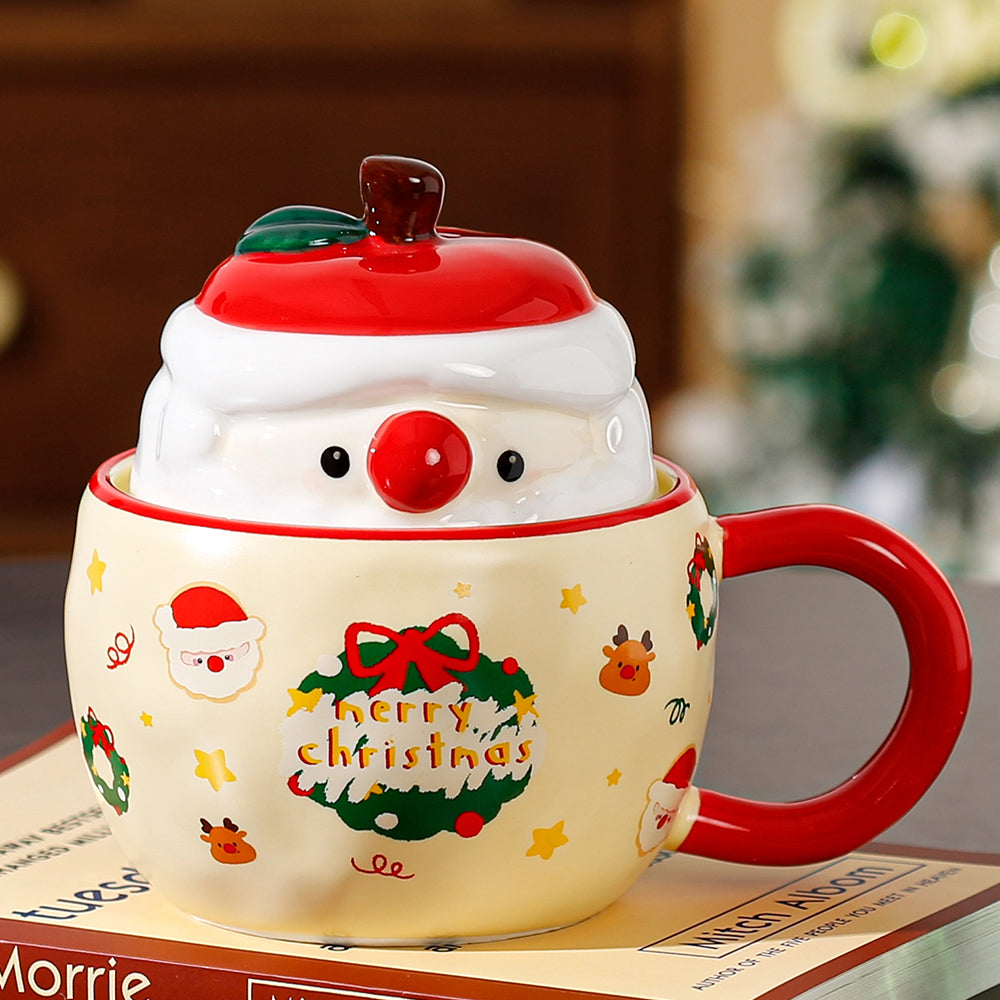 $30 christmas gifts Creative Christmas Ceramic Tumbler with Santa Claus Apple Design Eco-friendly 400ml Coffee Cup with Lid for Gift