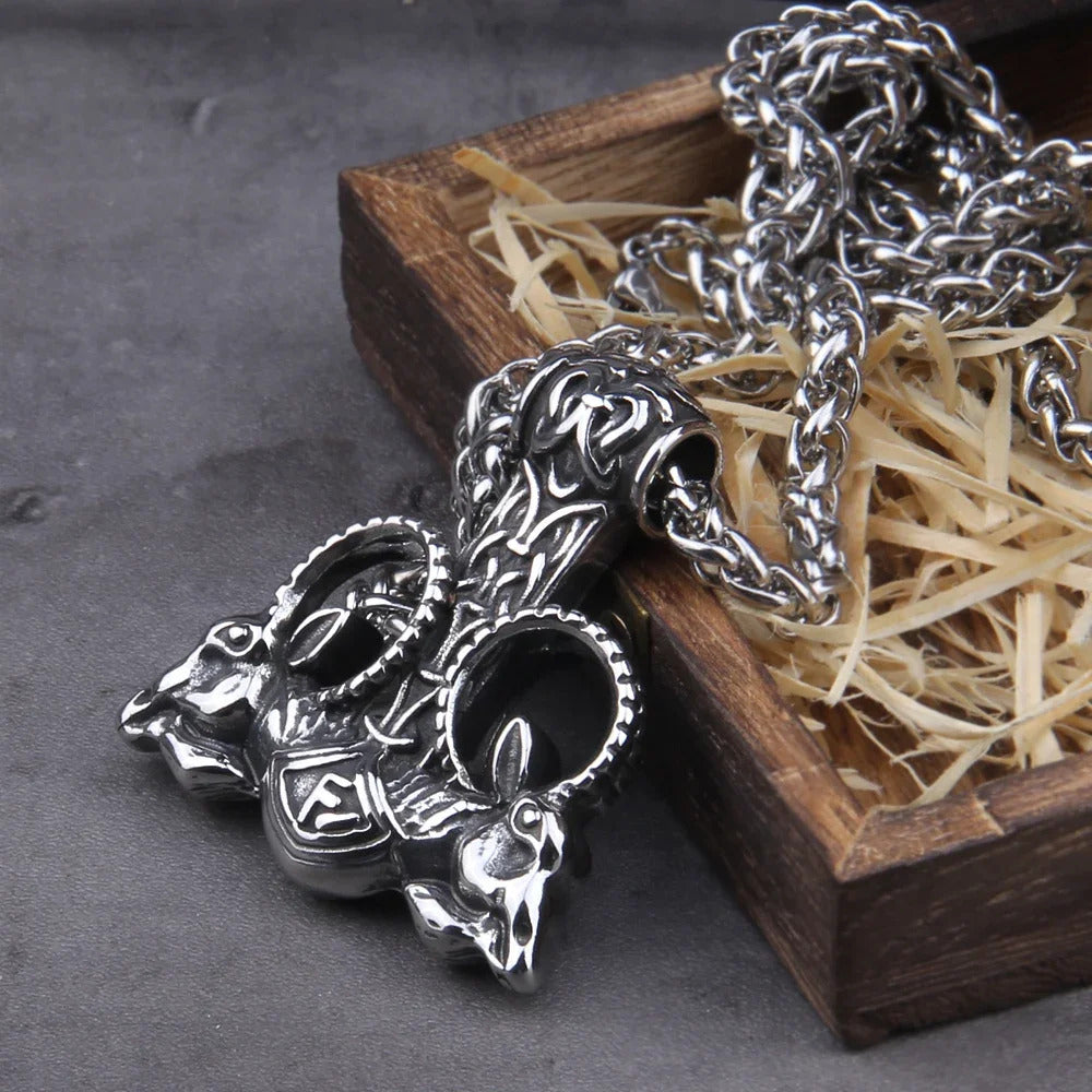 $20 christmas gifts Fashion Valknut Viking Thor's Hammer Pendant Necklace With keel Chain As Men Gift with wooden box $20 gift ideas