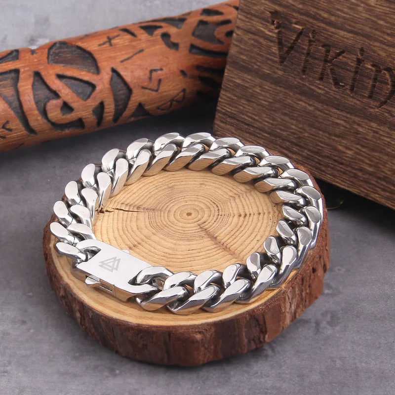 $10 christmas gifts Never Fade Stainless Steel Vikings Bracelets For Men Blank Color Punk Curb Cuban Link Chain Bracelets with gift wooden box