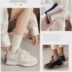 Women Elastic Socks Solid Color Fashion Classic Striped JK Socks Coffee Beige White Black Cotton Middle Tube Long Casual Socks