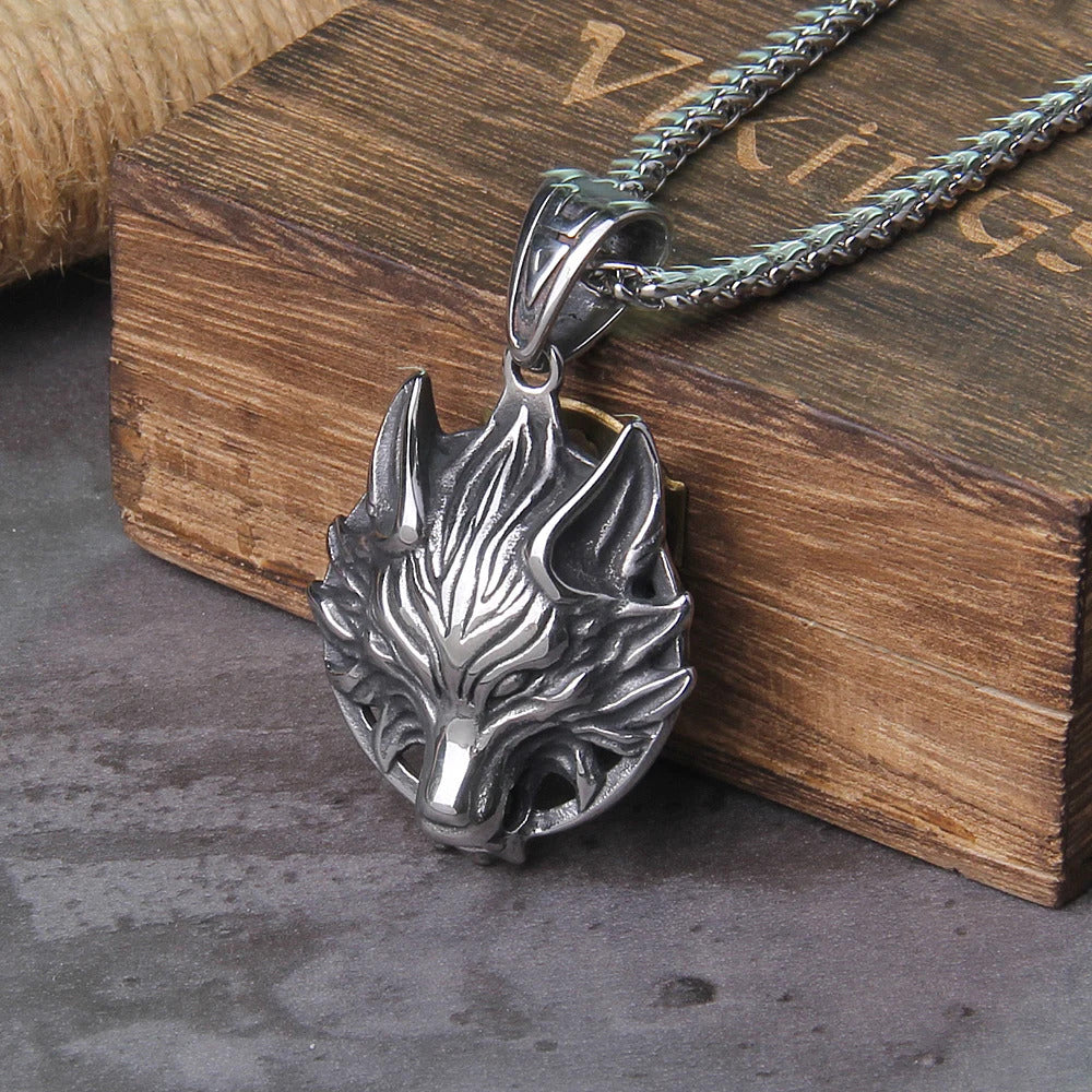 $20 christmas gifts Never Fade Men stainless steel Wolf head norse viking pendant necklace vikings wooden box as christmas gift$20 gift ideas