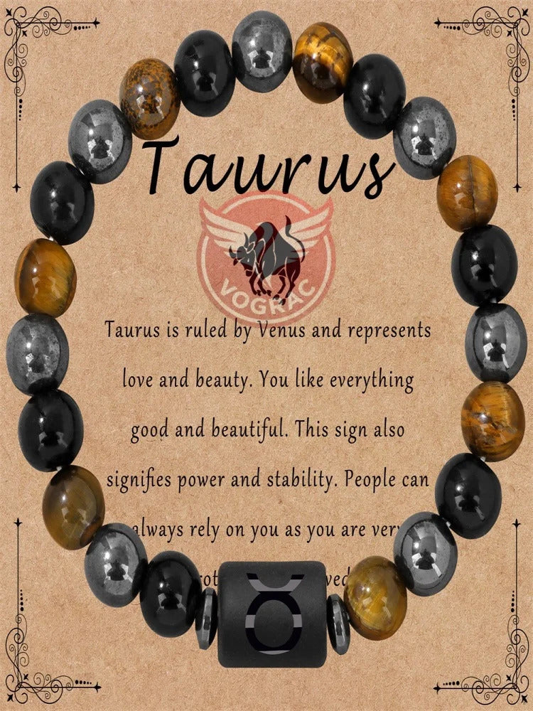 $10 christmas gifts 12 Zodiac Constellation Sign Bracelet Triple Protection Tiger Eye Hematite Beads Bracelets for Couples Friendship Jewelry Gifts