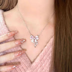 $10 christmas gifts Pink bow necklace sweet cool girl clavicle chain all-match light luxury high-end simple cool accessories $10 gift ideas