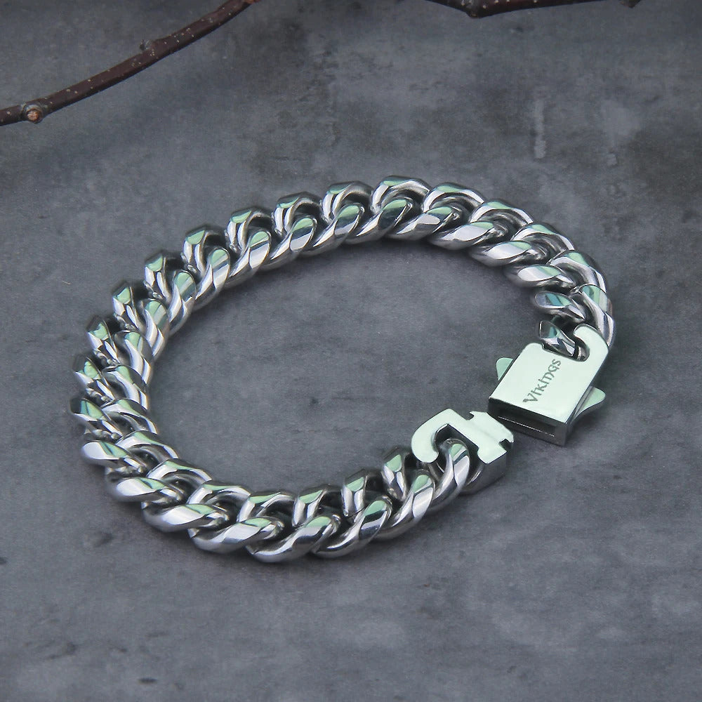 $10 christmas gifts Never Fade Stainless Steel Vikings Bracelets For Men Blank Color Punk Curb Cuban Link Chain Bracelets with gift wooden box