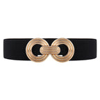 Wide Elastic Dress Waistband Multicolor Gold Metal Alloy Double Circle Hook Fashionable Woman's Belt，Corset Belt