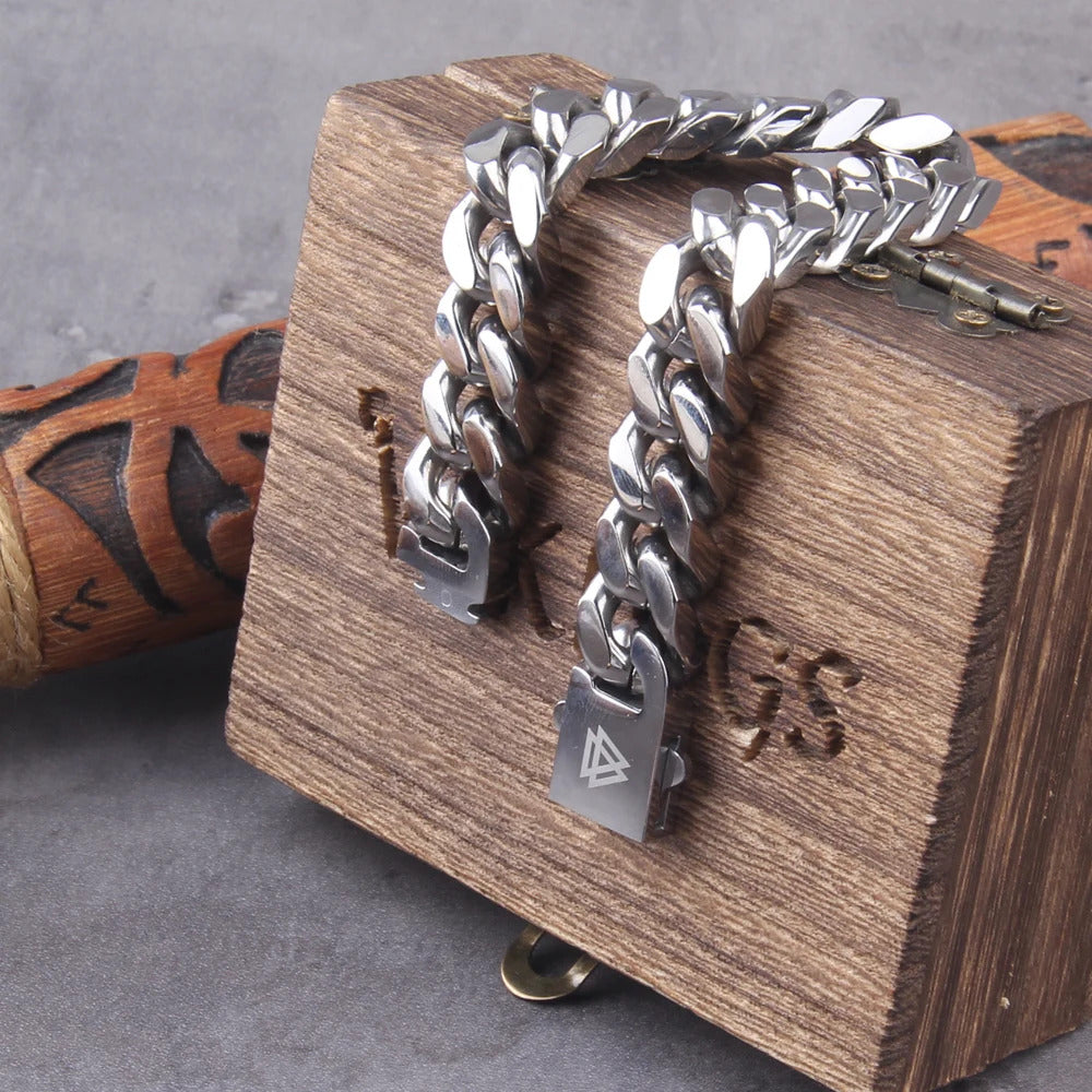$10 christmas gifts Never Fade Stainless Steel Vikings Bracelets For Men Blank Color Punk Curb Cuban Link Chain Bracelets with gift wooden box