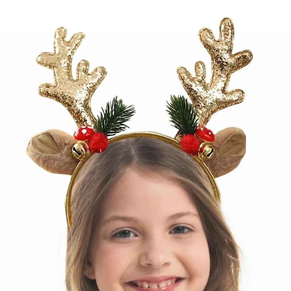 $10 christmas gifts Christmas Deer Antlers Headband Cute Reindeer Antlers Headband Glitter Antlers Plush Ears Bell Head Buckle Christmas Ornament
