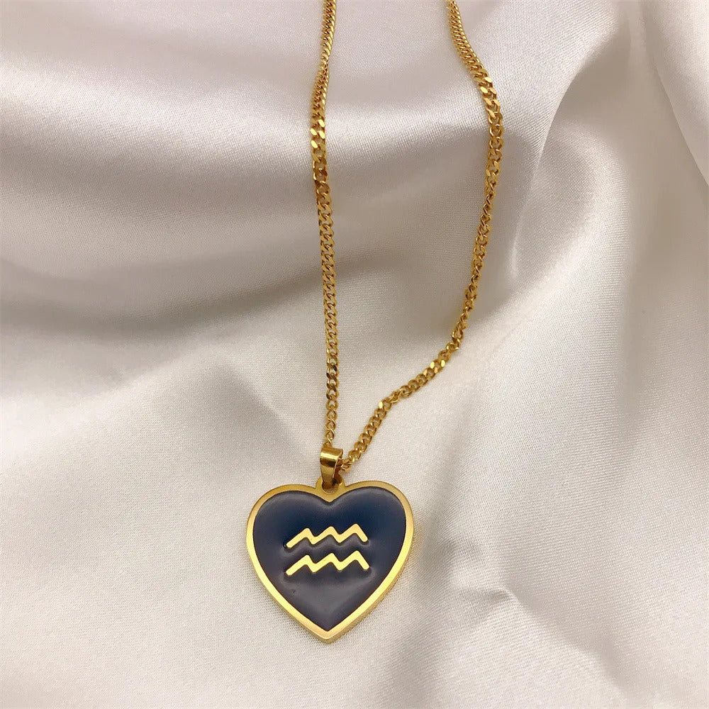 $10 christmas gifts 12 Constellation Necklace for Women Charms Enamel Heart Zodiac Sign Pendant Necklace Aries Leo Amulet