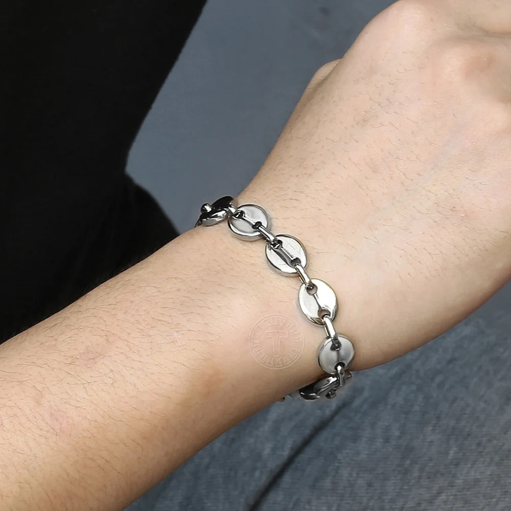 $30 christmas gifts Coffee Beans Link Chain Bracelet Stainless Steel Gold Silver Color for Men Women Simple Bracelet Jewelry Gift 7/9/11mm KBM169A