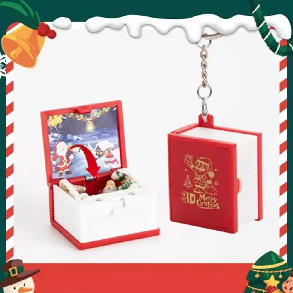 $10 christmas gifts Pop Up Keychain Folding Book Pop Up Toy For Christmas Backpack Charm Creative Christmas Tree Ornaments 3D Christmas Scene Books