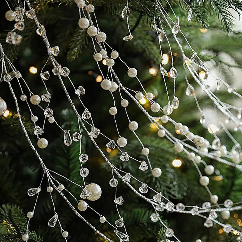 Christmas Bead Garland Christmas Garland Artificial Pearls Beads 3.6 Ft Clear Acrylic Crystal Beads Branch String Garland For
