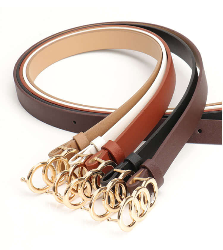 Women's Korean-Style PU Belt with Three Circle Plate Buckle Fashionable Ins Senior Sense for All Coat Denim the Belt for Women