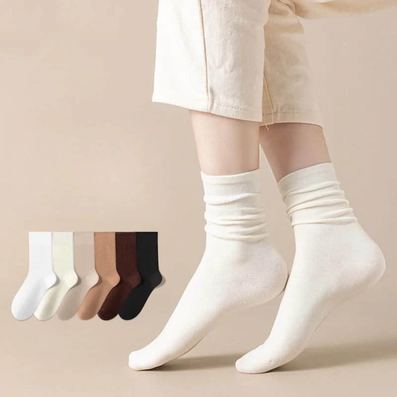 Cotton Socks Women Seamless Soft Crew Socks Medium Tube Long Loose Casual Solid Color Anti-Pilling Breathable