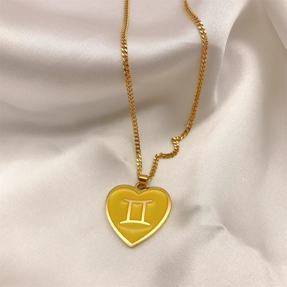 $10 christmas gifts 12 Constellation Necklace for Women Charms Enamel Heart Zodiac Sign Pendant Necklace Aries Leo Amulet