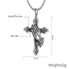 $10 christmas gifts Praying Hands Necklace Black Stainless Steel Cross Box Chain - For Teens - Gift Accessories $10 gift ideas