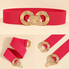 Wide Elastic Dress Waistband Multicolor Gold Metal Alloy Double Circle Hook Fashionable Woman's Belt，Corset Belt