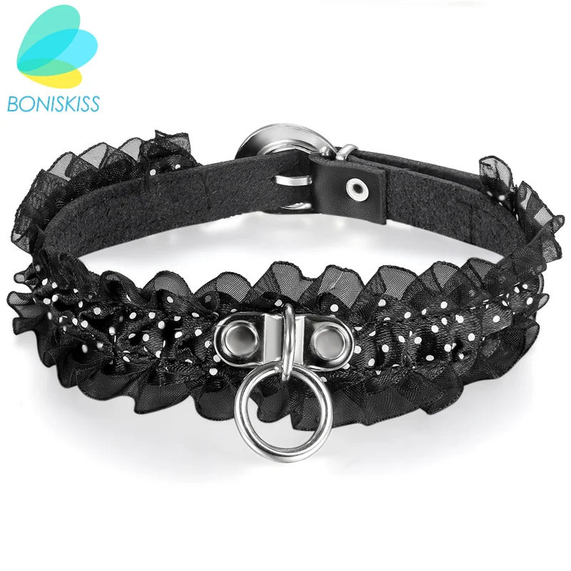 $10 christmas gifts Boniskiss Fashion Sexy Punk Gothic Lace Leather Choker Necklace Spike Rivet Buckle Collar Funky Torques Necklace Jewelry