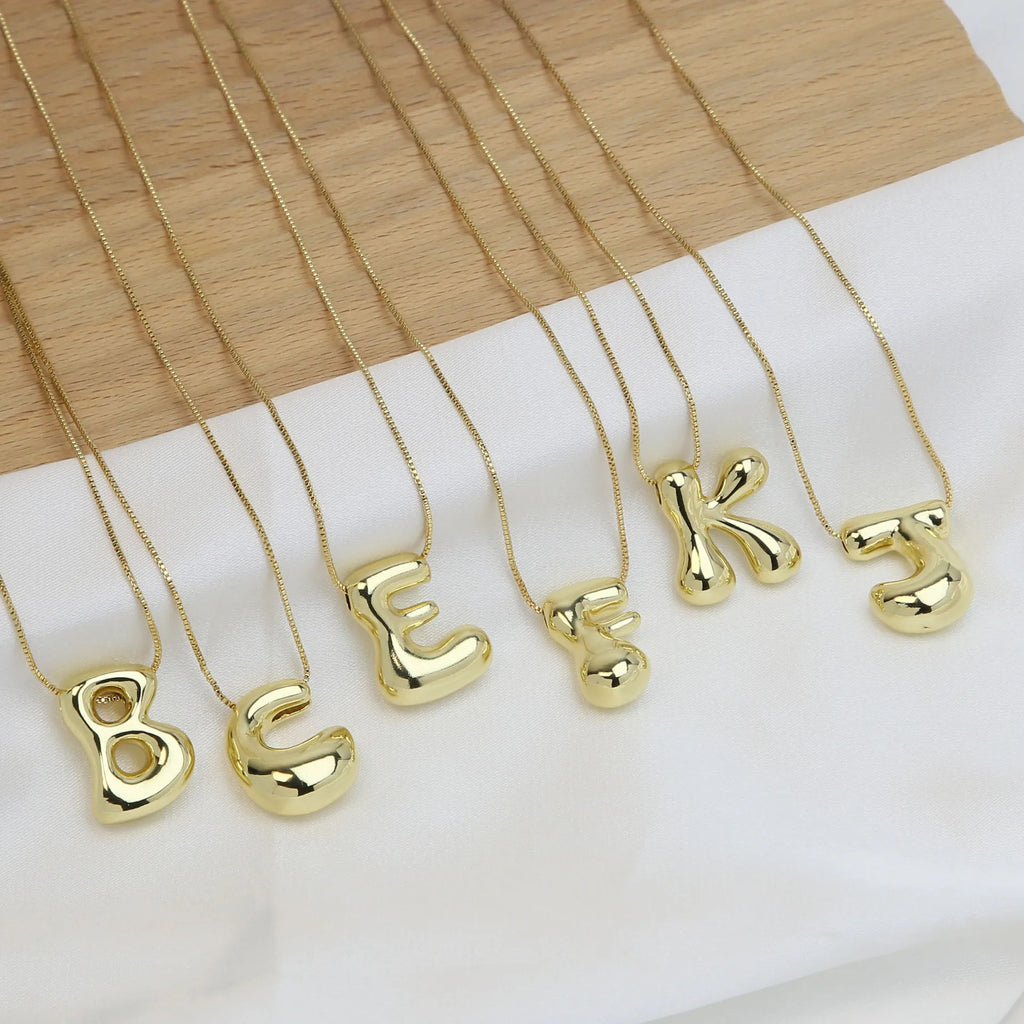 $10 christmas gifts Stainless Steel Cute Chubby 26 Letters Pendant Necklace Glossy Balloon Bubble Initials Necklace Box Chain Charms Wedding Jewelry