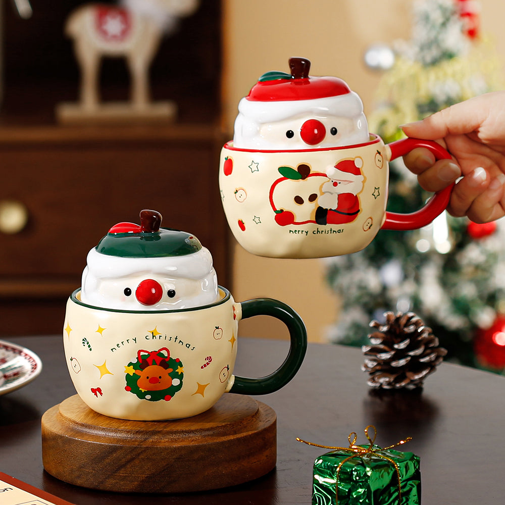 $30 christmas gifts Creative Christmas Ceramic Tumbler with Santa Claus Apple Design Eco-friendly 400ml Coffee Cup with Lid for Gift