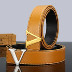 New V-Shape Genuine Cow Hide Leather Belt for Men and Young Men Casual with Trendy Jeans Alloy Buckle All-Match Fashion