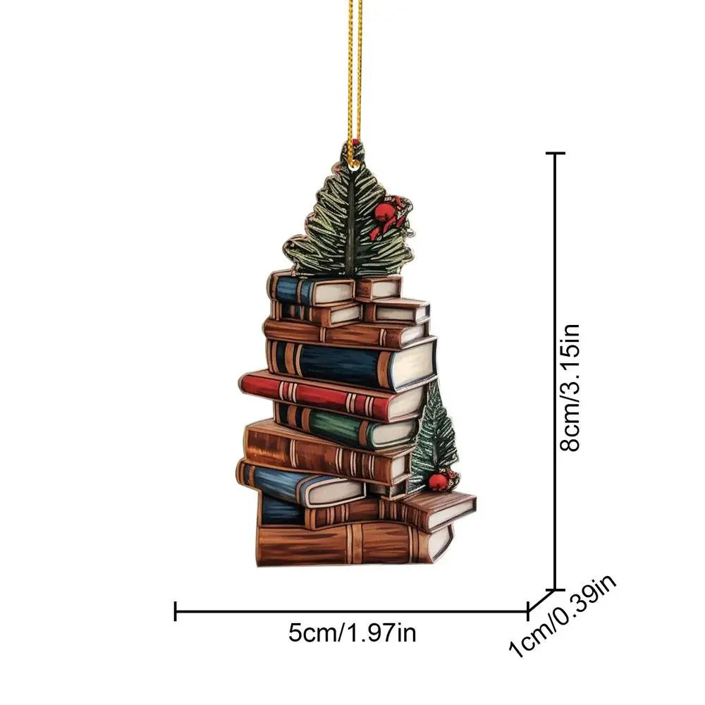$10 christmas gifts Book Christmas Ornament Bookworm Book Lovers 2D Acrylic Pendants Christmas Tree Pendant Ornaments Hanging Decorations For Window