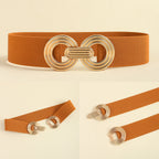 Wide Elastic Dress Waistband Multicolor Gold Metal Alloy Double Circle Hook Fashionable Woman's Belt，Corset Belt