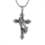 $10 christmas gifts Praying Hands Necklace Black Stainless Steel Cross Box Chain - For Teens - Gift Accessories $10 gift ideas