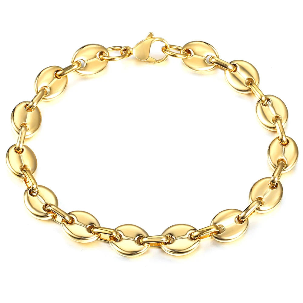 $30 christmas gifts Coffee Beans Link Chain Bracelet Stainless Steel Gold Silver Color for Men Women Simple Bracelet Jewelry Gift 7/9/11mm KBM169A