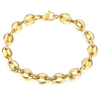 $30 christmas gifts Coffee Beans Link Chain Bracelet Stainless Steel Gold Silver Color for Men Women Simple Bracelet Jewelry Gift 7/9/11mm KBM169A