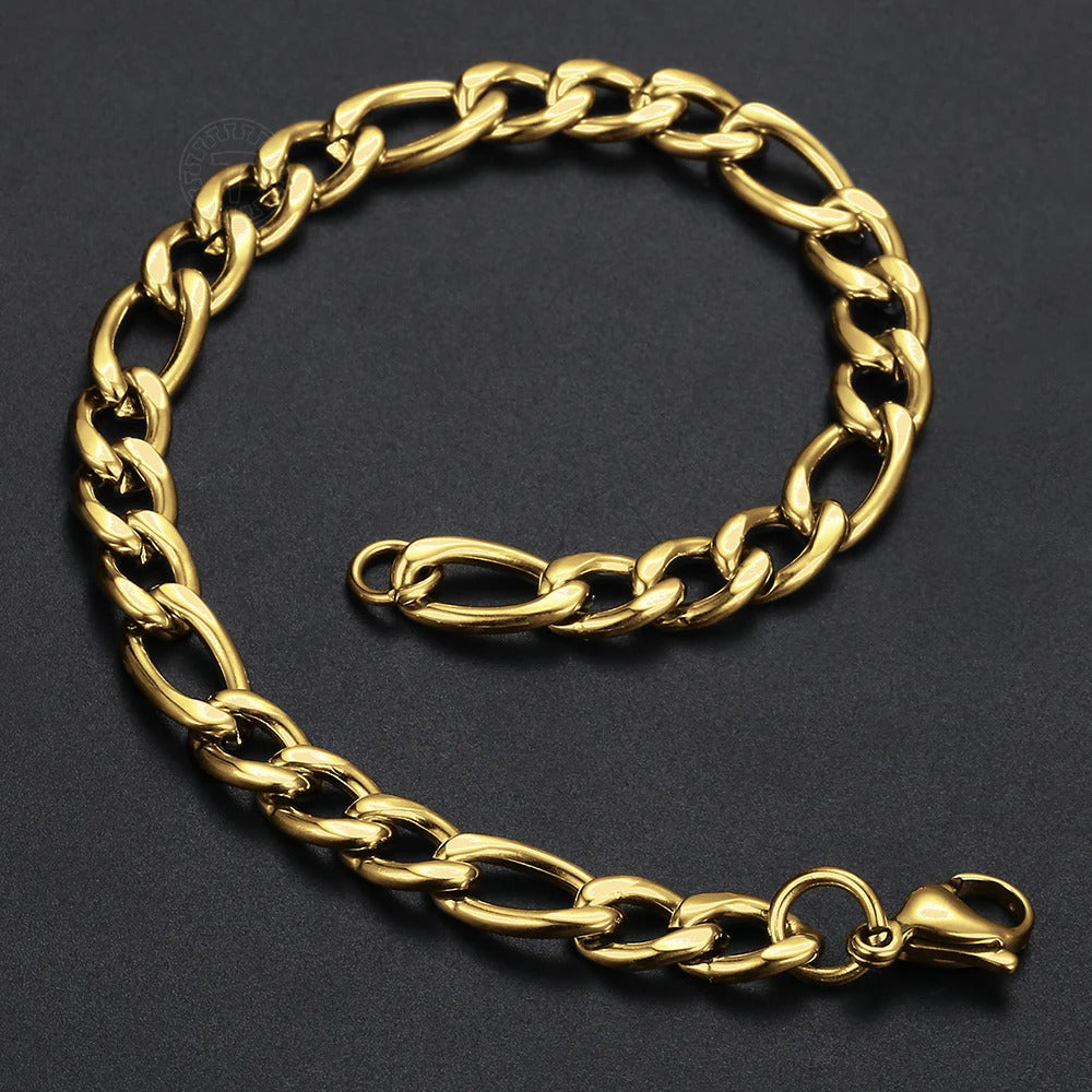 christmas gifts 3/5/7/9mm Gold Silver Color Bracelet Curb Chains Link Men link Chain Stainless Steel Male Female Accessories Fashion DKBM171A