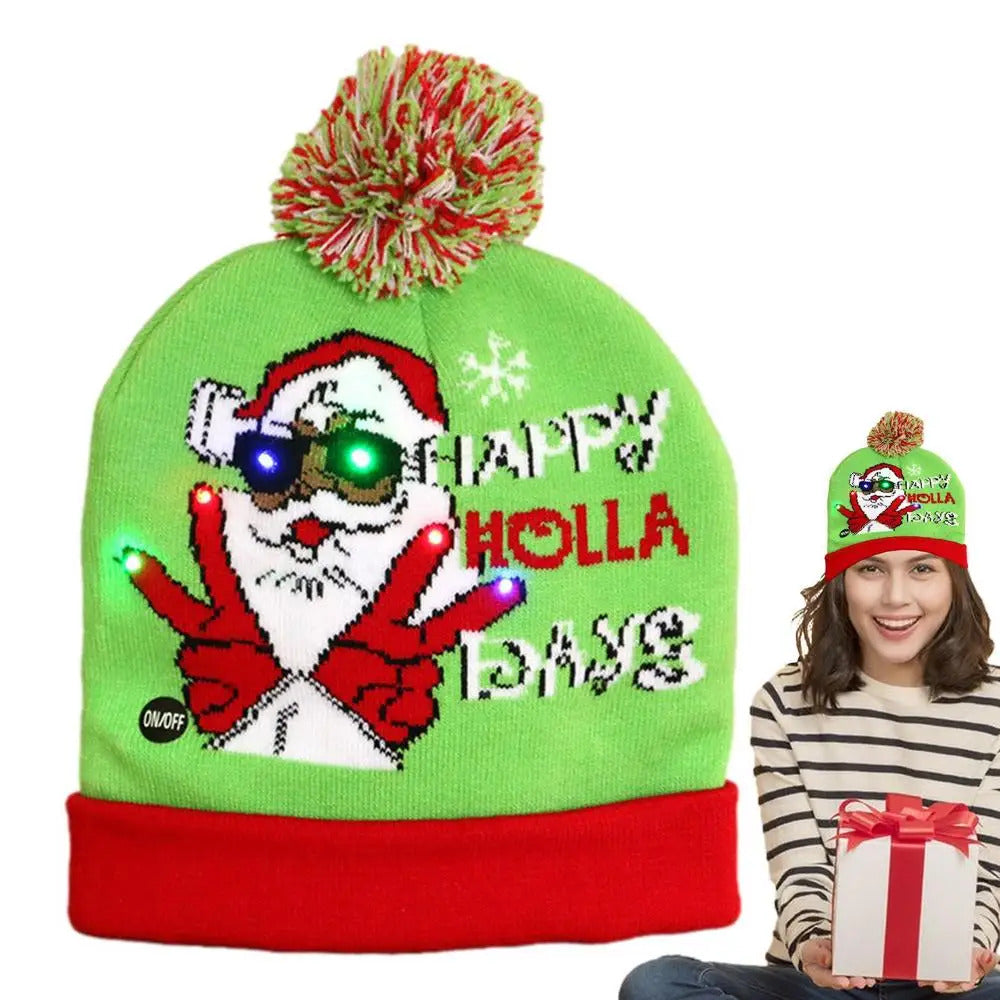 $10 christmas gifts Christmas LED Christmas Beanie Hat Winter Warm With Poms Outdoor Light Up Hat Unisex Flashing Caps For Home Party $10 gift ideas