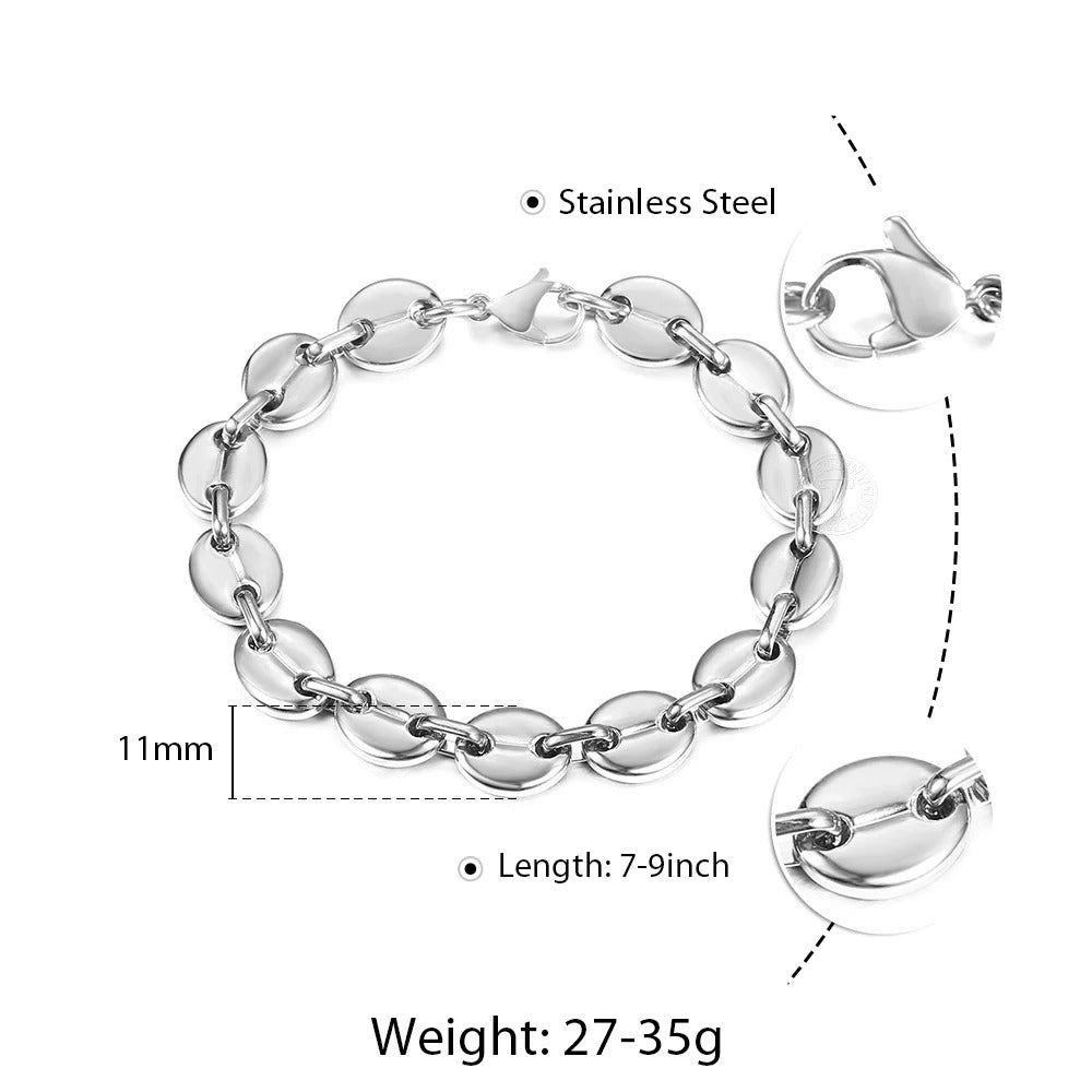 $30 christmas gifts Coffee Beans Link Chain Bracelet Stainless Steel Gold Silver Color for Men Women Simple Bracelet Jewelry Gift 7/9/11mm KBM169A