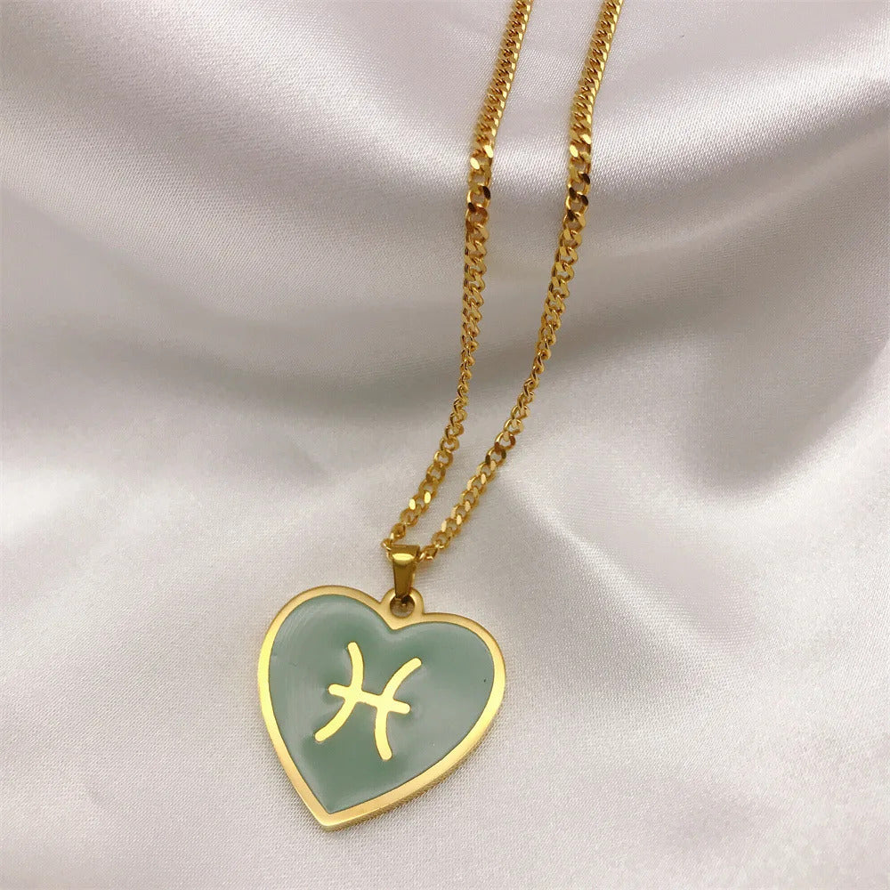 $10 christmas gifts 12 Constellation Necklace for Women Charms Enamel Heart Zodiac Sign Pendant Necklace Aries Leo Amulet