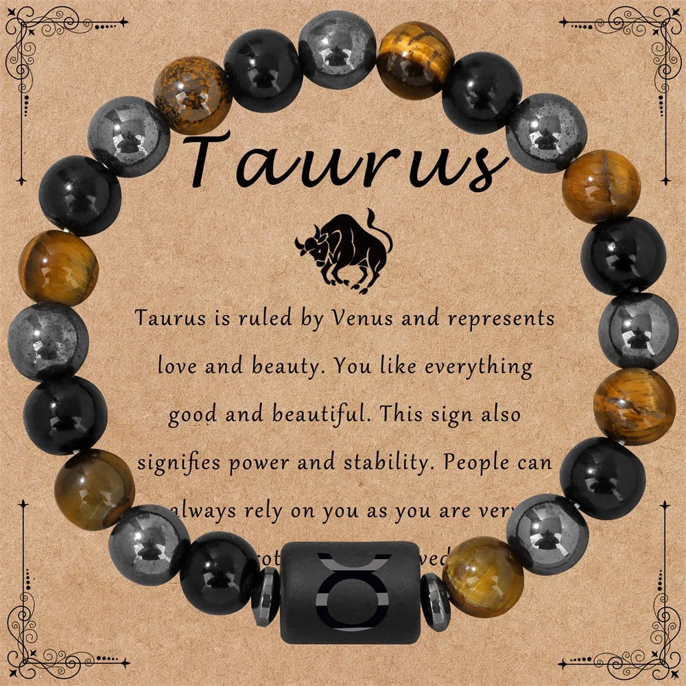 $10 christmas gifts 12 Zodiac Constellation Sign Bracelet Triple Protection Tiger Eye Hematite Beads Bracelets for Couples Friendship Jewelry Gifts