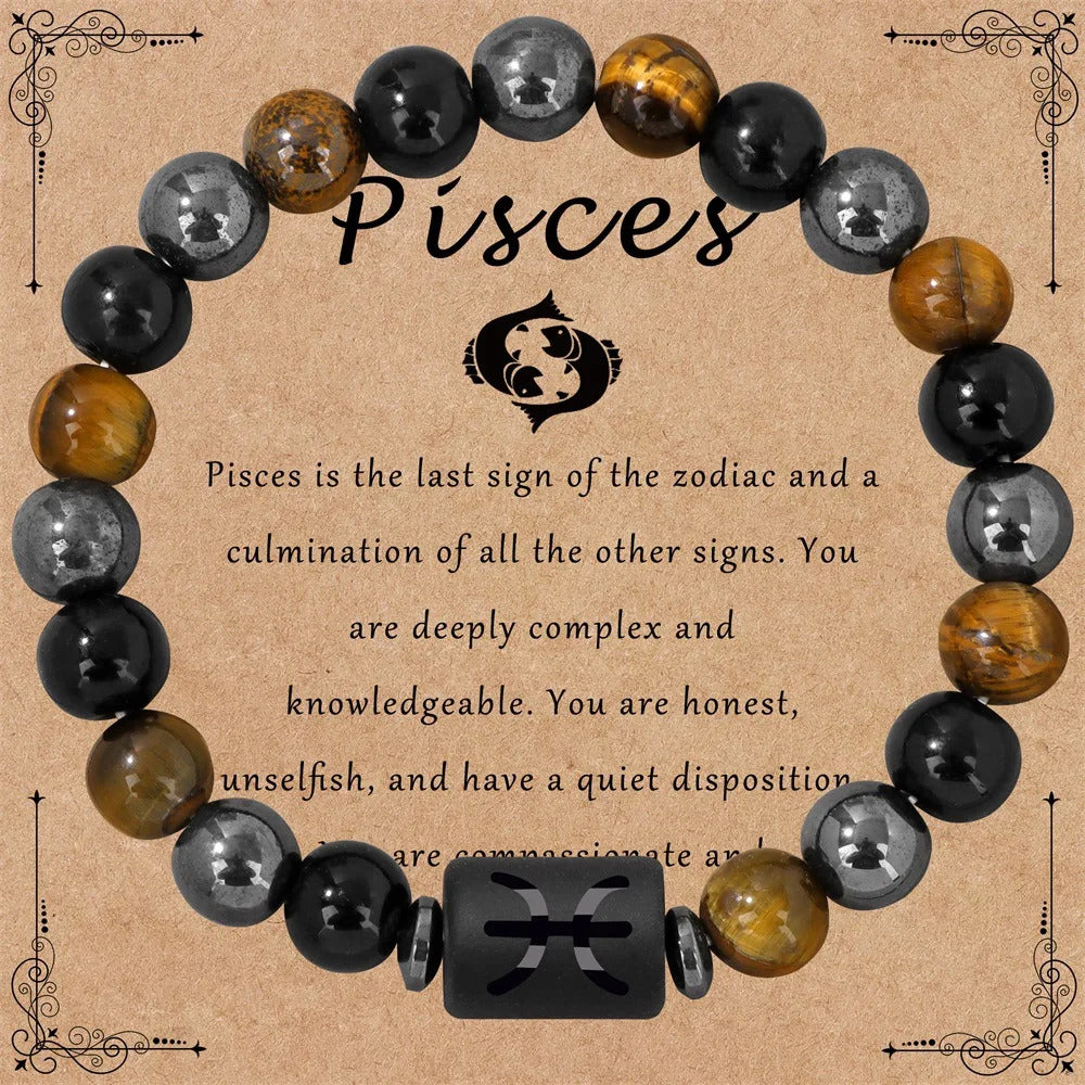 $10 christmas gifts 12 Zodiac Constellation Sign Bracelet Triple Protection Tiger Eye Hematite Beads Bracelets for Couples Friendship Jewelry Gifts