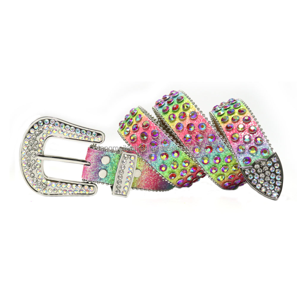 Bold&Eye-Catching Red Bling Bling Diamond Belt Rhinestone&Spike Studded Leather Belt