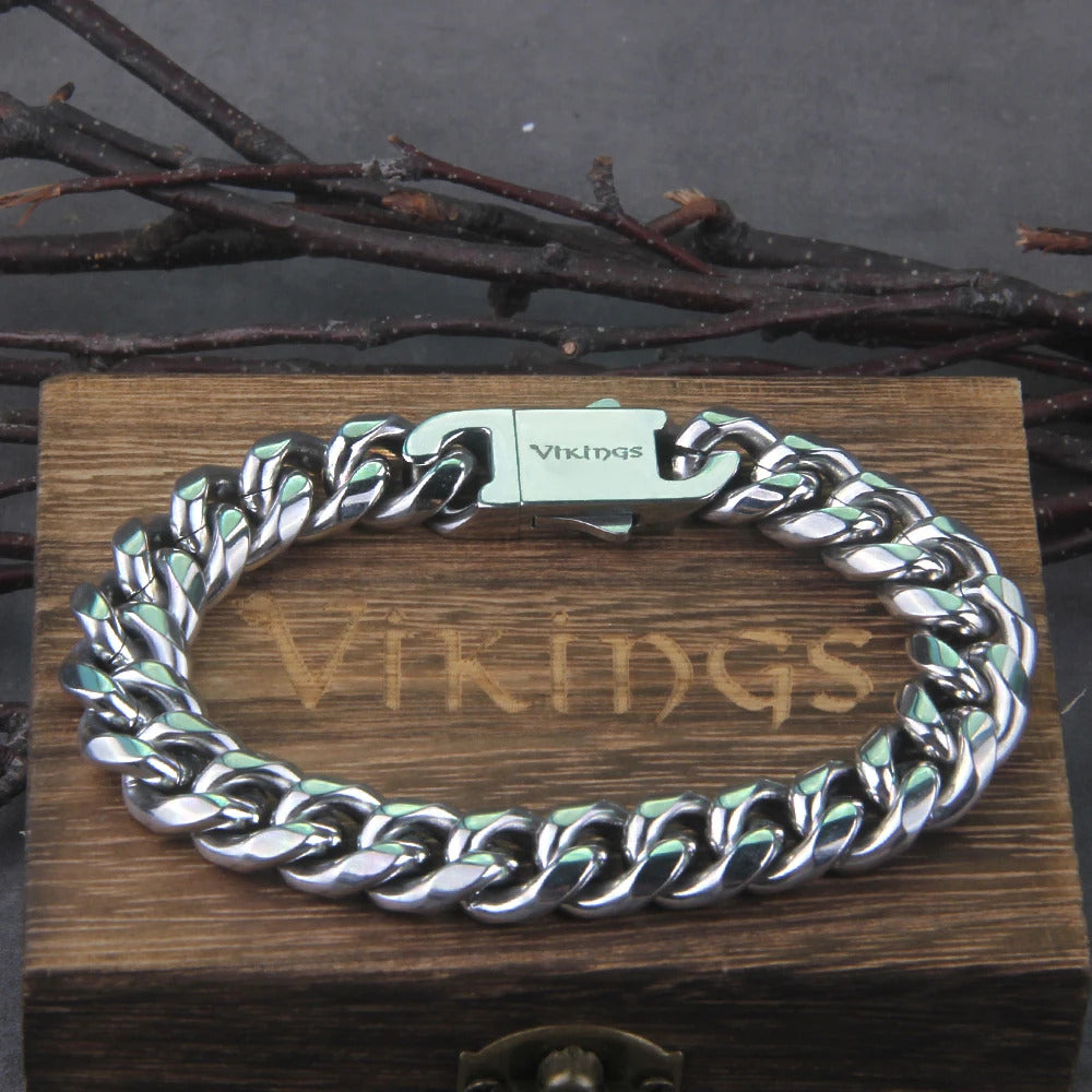 $10 christmas gifts Never Fade Stainless Steel Vikings Bracelets For Men Blank Color Punk Curb Cuban Link Chain Bracelets with gift wooden box