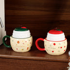 $30 christmas gifts Creative Christmas Ceramic Tumbler with Santa Claus Apple Design Eco-friendly 400ml Coffee Cup with Lid for Gift