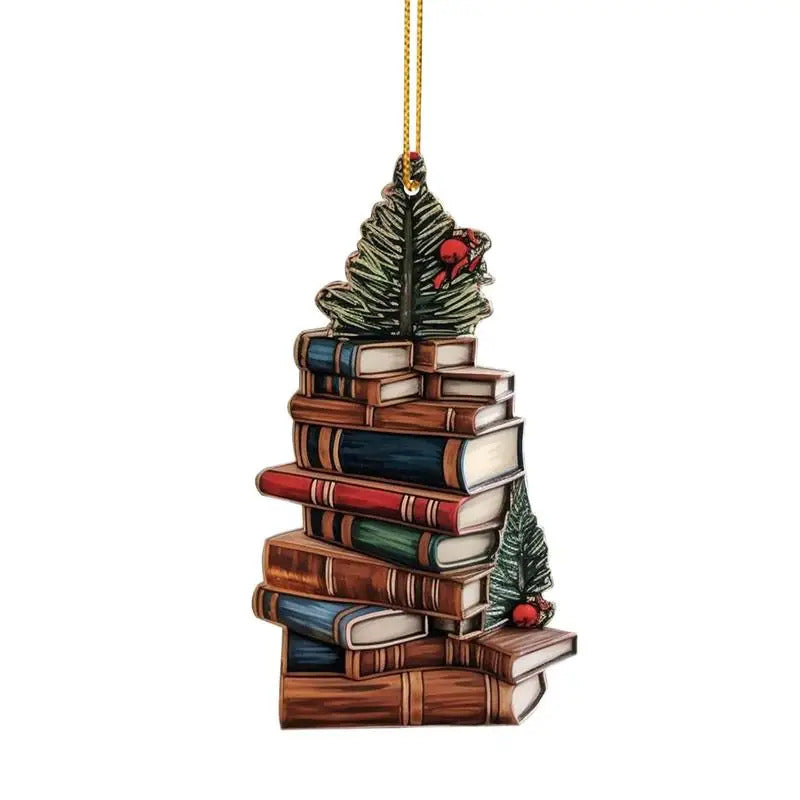$10 christmas gifts Book Christmas Ornament Bookworm Book Lovers 2D Acrylic Pendants Christmas Tree Pendant Ornaments Hanging Decorations For Window