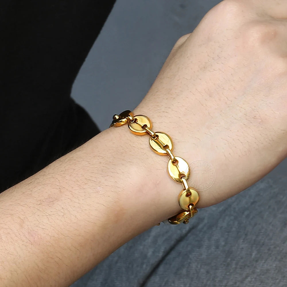 $30 christmas gifts Coffee Beans Link Chain Bracelet Stainless Steel Gold Silver Color for Men Women Simple Bracelet Jewelry Gift 7/9/11mm KBM169A