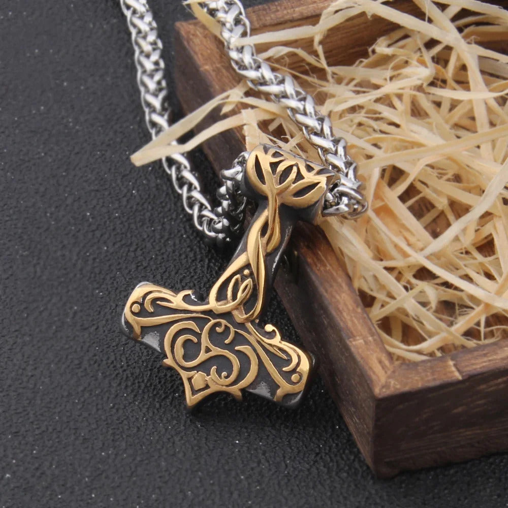 $20 christmas gifts Fashion Valknut Viking Thor's Hammer Pendant Necklace With keel Chain As Men Gift with wooden box $20 gift ideas