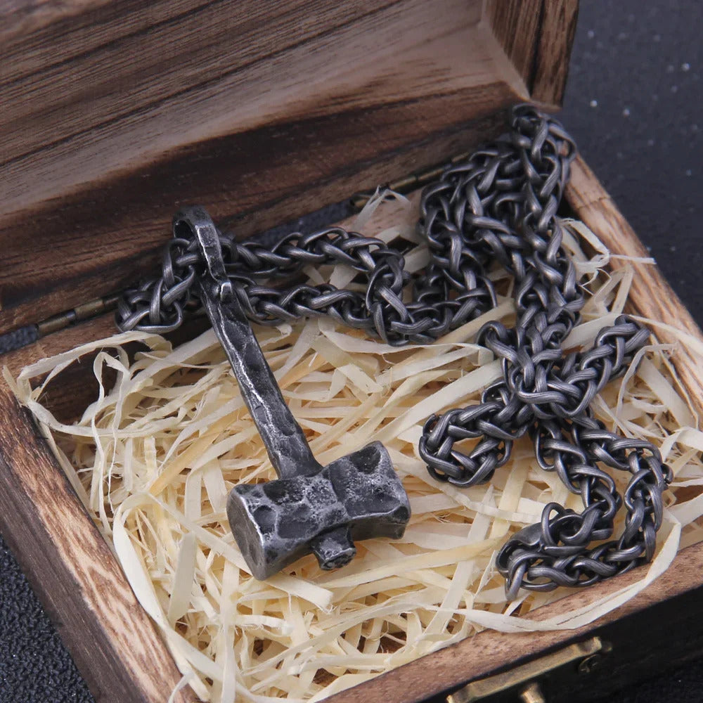 $20 christmas gifts Fashion Valknut Viking Thor's Hammer Pendant Necklace With keel Chain As Men Gift with wooden box $20 gift ideas