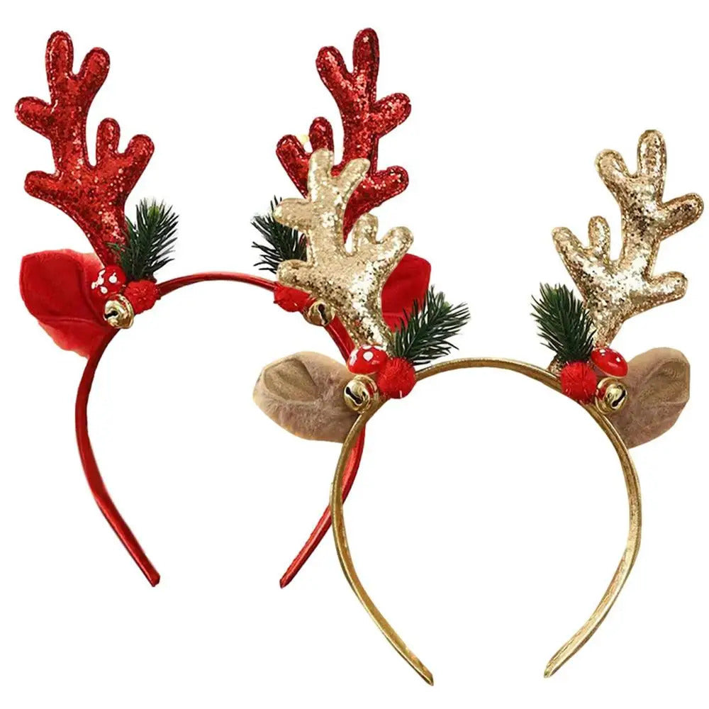 $10 christmas gifts Christmas Deer Antlers Headband Cute Reindeer Antlers Headband Glitter Antlers Plush Ears Bell Head Buckle Christmas Ornament