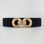 Wide Elastic Dress Waistband Multicolor Gold Metal Alloy Double Circle Hook Fashionable Woman's Belt，Corset Belt