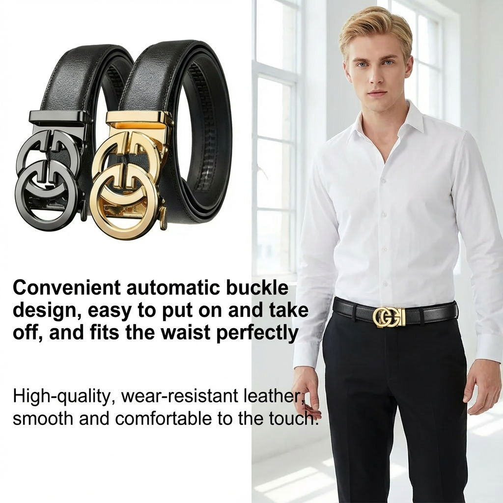 Fashion design belt for men, alloy buckle high quality PU leather automatic belt