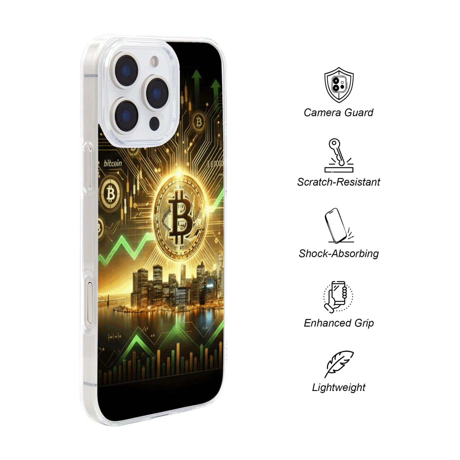 High-quality phone case for iPhone 16/15/14 Pro/Max (Bitcoin design)