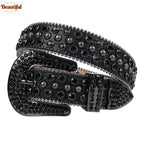 BB Belt Bling Bling Punk Rhinestone Studded Diamond Crystal Leather Belt