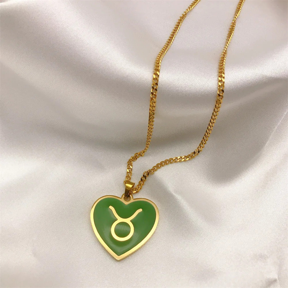 $10 christmas gifts 12 Constellation Necklace for Women Charms Enamel Heart Zodiac Sign Pendant Necklace Aries Leo Amulet