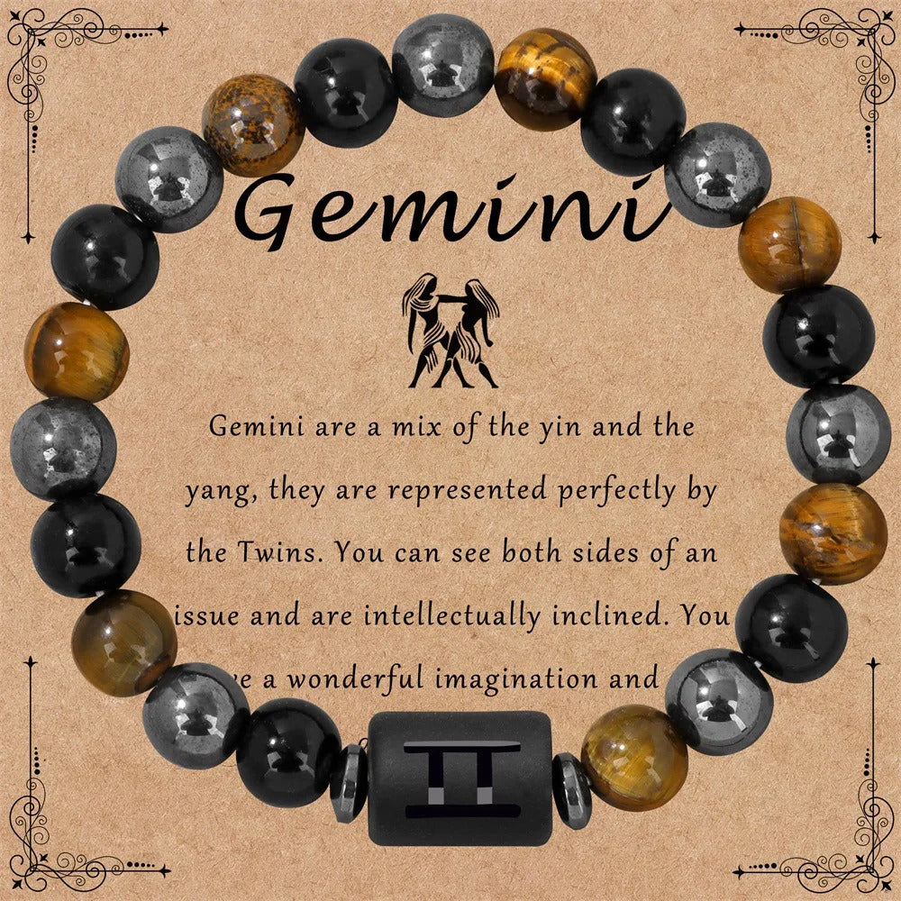 $10 christmas gifts 12 Zodiac Constellation Sign Bracelet Triple Protection Tiger Eye Hematite Beads Bracelets for Couples Friendship Jewelry Gifts